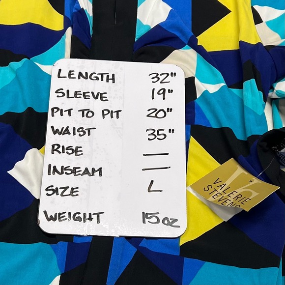 Valerie Stevens Geometric Print Long Sleeve Tunic Dress Blue Yellow Black Large - Picture 7 of 7